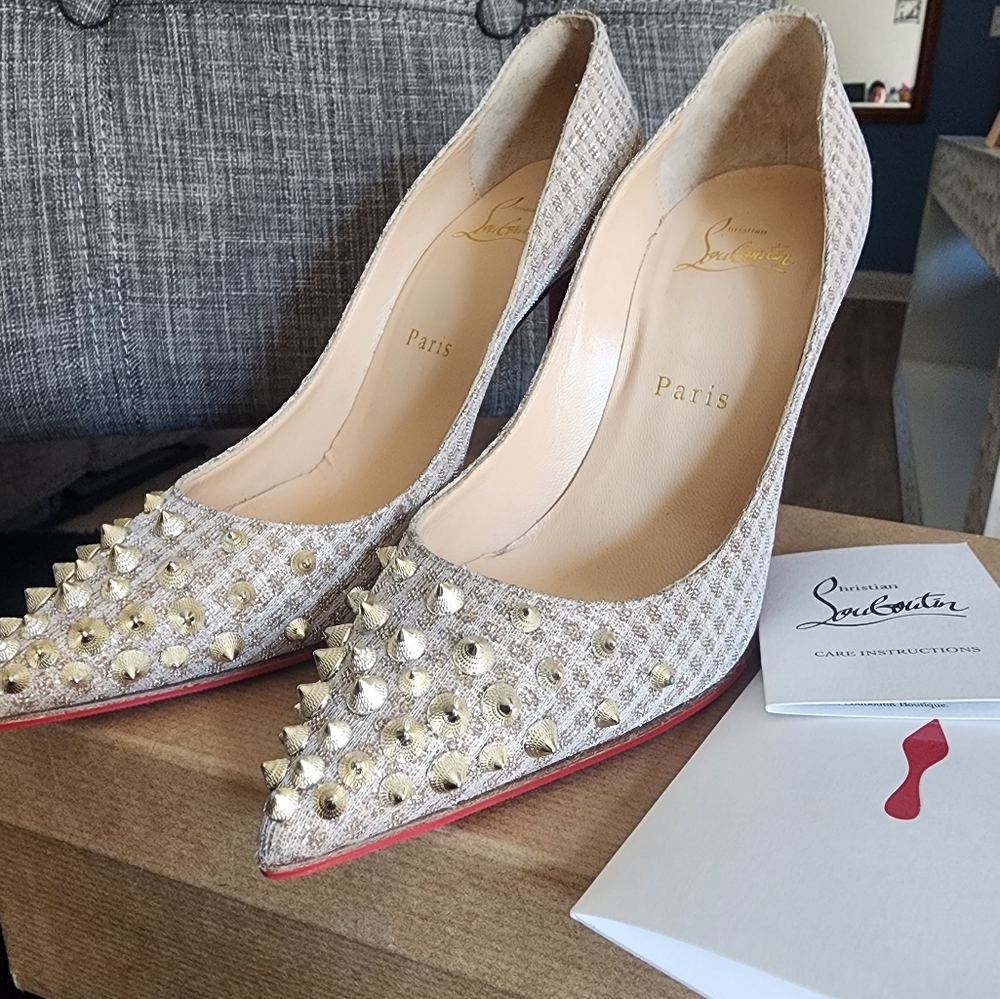 Authentic Christian Louboutin Gold Spiked Heels